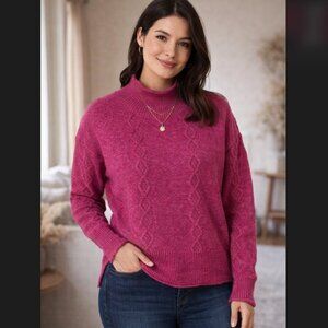 KUT From The Kloth Leona Sweater XL Magenta Pink Cable Knit Funnel Neck Academia